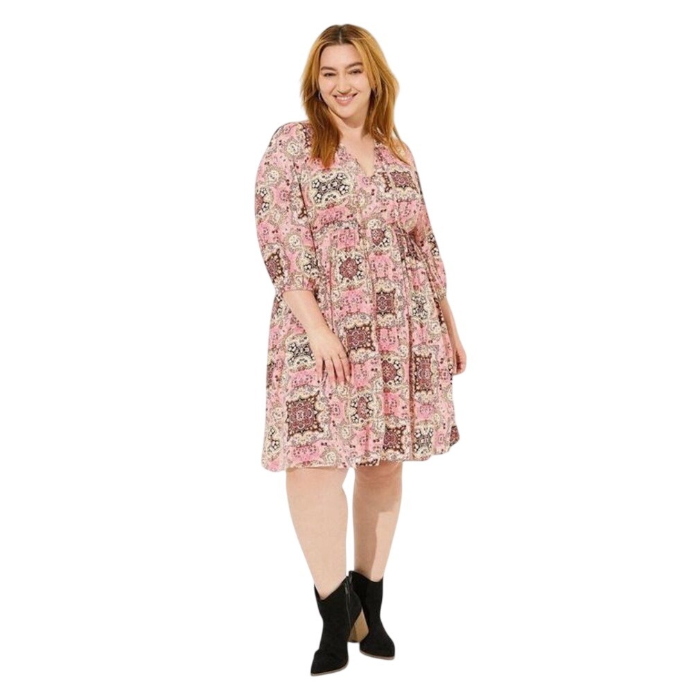 Torrid New Size 0 L 12 Pink Paisley Gauze Tunic Print Mini Dress Babydoll Pocket